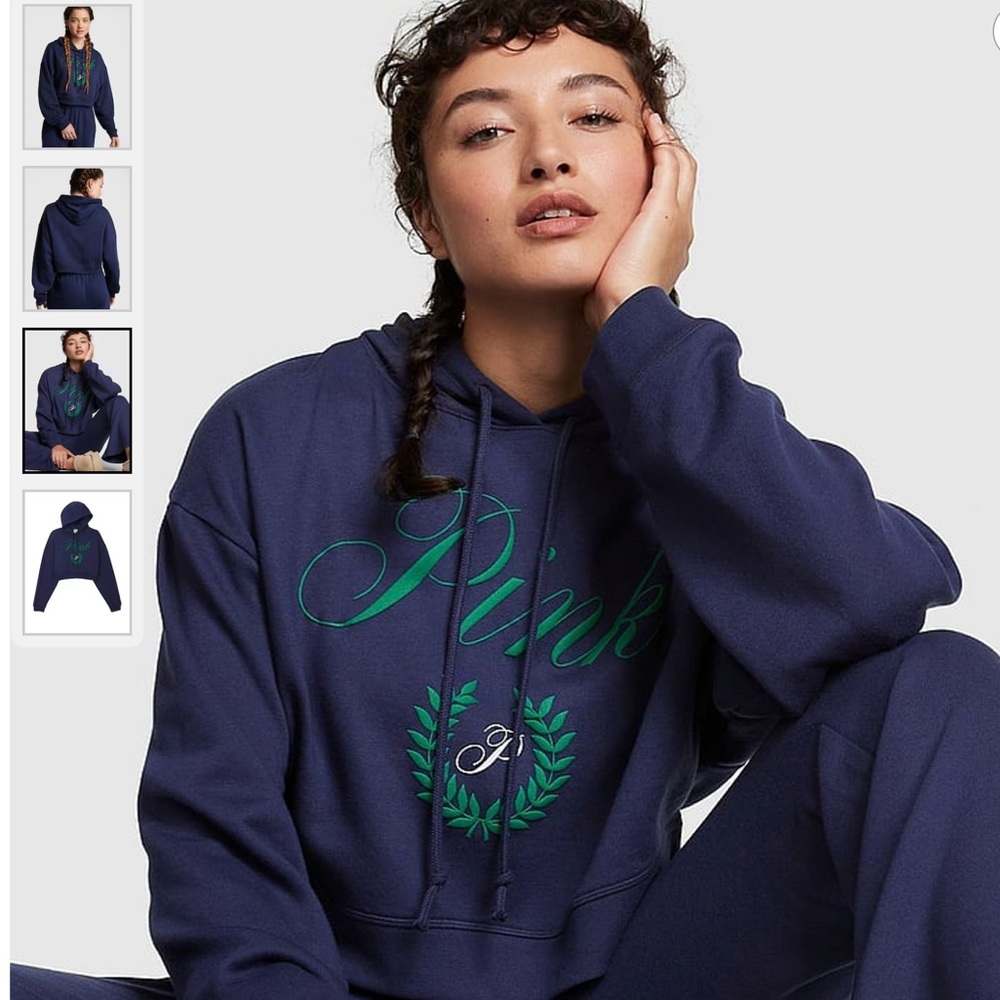 PINK Fleece Cropped Long Sleeve Hoodie Women Size Large